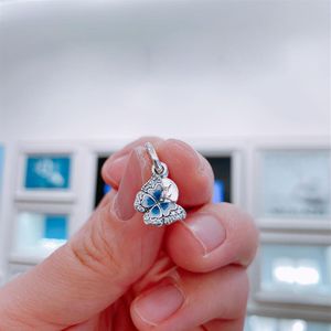 100% 925 Sterling Silver Blue Butterfly & Quote Double Dangle Bead Fits European Pandora Jewelry Charm Bracelets269S