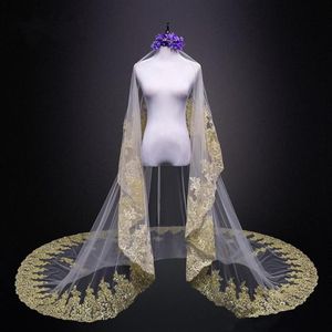 Designed Bridal Veils 2020 Gold Appliques Lace 3 Meters Wedding Veils For Bride Cheap White Ivory With Comb Long Bridal Veil Count260I