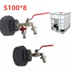 IBC Tank Adaptörü 3inch S100X8 ila Pirinç Tapa 1 2 Yedek Valf Çift Tap Kilitlenebilir bağlantı parçaları Ev Bahçe Su CON243N