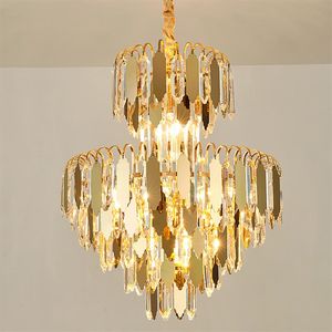 LED Modern Golden Chandeliers Lights Fixture Lampadario in cristallo con superficie a specchio in acciaio inossidabile americano Illuminazione domestica per interni Diamet258w