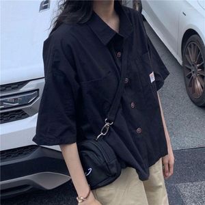 Damenblusen, halbe Ärmel, modische Damenbluse, 2023, lockere Kollektion, koreanisches Setup, japanische Harajuku-Kleidung, Trend, hohe Tops, Stil