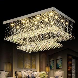 Lustres de cristal LED modernos e contemporâneos remotos com luzes LED para sala de estar retangular montagem embutida iluminação de teto Fixtur275c