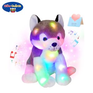 Plush Dolls Glow Strażnicy LED LUMINY Music Toy Śliczna husky szczeniaka rzuć poduszkę dla dzieci nocne światło Odpowiednie prezenty urodzinowe 230719