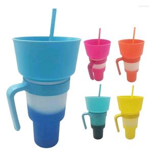 Piatti Snack Cup con cannuccia 2 in 1 Combo per drink Bowl Viaggi Cambia colore Tazze da stadio Adulti Ragazze Bambini