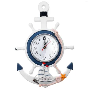 Wall Clocks Clock Anchor Wheel Nautical Decor Beach Ship Mediterranean Style Theme Sea Hanging Coastal Wooden Boaat Boat Rudder