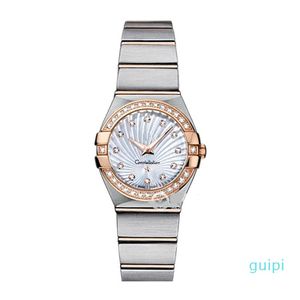 Relógios femininos de alta qualidade 28 mm elegantes em aço inoxidável ouro rosa relógios de alta qualidade moda feminina com strass quartzo relógios de pulso 291U