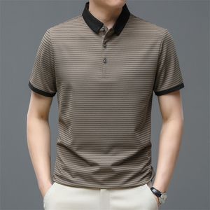 Browon Brand 2023 Summer Men T Shirts randig tryckning av krage för män för män Business Casual Classics Golf Men Clothing