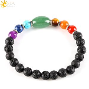 CSJA Big Size Green Aventurine Created Healing 7 Chakra Gemstone Black Lava Strand Bracelet for Male Female Gift Jewellery E279252t