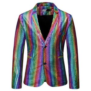 Blazer masculino xadrez de lantejoulas com brilho arco-íris 2022 marca lapela entalhada clube DJ masculino blazer jaqueta roupas de palco para cantores 2111202859