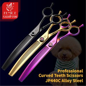Dog Grooming Fenice high-end 7.25 inch professional dog grooming scissors curved thinning shears for dogs cats animal hair tijeras tesoura 230719