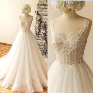 Princess Corset Wedding Dress V-Cut Back A Line Summer Beach Lace Straps Bridal Gowns Real Po Cheap Formal Dresses2355
