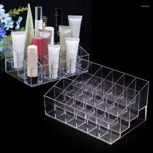 Lagringslådor 24 GRID ACRYLISK MAKEUP Organiser Box Lipstick Nail Polish Display Stand Holder Cosmetic 2023