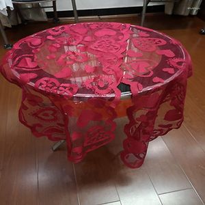 Table Cloth Red Valentines Day Poinsettia Lace Fabric Tablecloth Heart-shaped Runners Love Banner Party Wedding Decoration