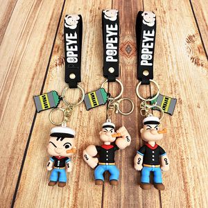 Boneca Popeye dos desenhos animados chaveiro PVC adesivo macio chaveiro carro casal bolsa estudante pingente