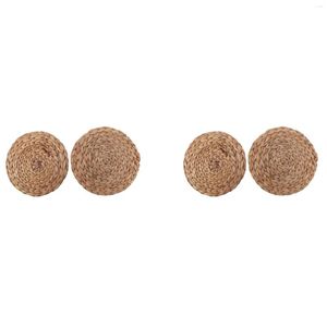 Table Mats Natural Handmade Straw Woven Placemat Wooden Round Braided Mat (9.84Inch Grass Mat-4 Pack)