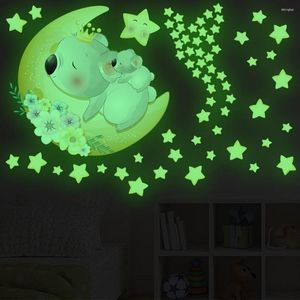 Väggklistermärken lysande stjärnor för barn baby rum sovrum tak hem dekor fluorescerande tecknad björn glöd i mörkret