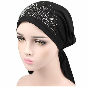 Accessori per capelli Street Hip-Hop Durag Bandana Cap Rapper Turban Hat Fascia setosa Strass elastico Du-rag Copricapo coda lunga W3098