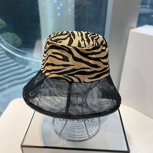 Berets Women's Zebra Wzór wiadra kapelusz lato cienki oddychający składany rybak mody lampart przeciwsłoneczny słońce