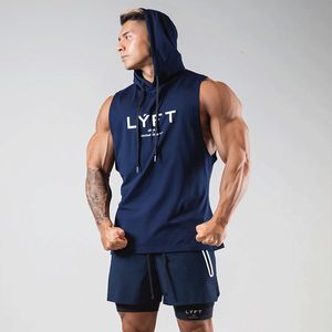 Erkek Tank Tops Yaz Kolsuz Hoodie Salonu Yelek Spor Vücut Geliştirme Fitness Fitness Lacivert Basketbol Moda Slim Casual 230720