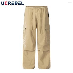 Pantaloni da uomo Casual Pieghettato Tinta unita Cargo Jogger Pantaloni da uomo dritti tascabili larghi in vita stile Safari da uomo