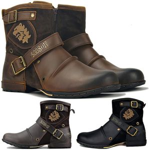 Botas masculinas botas de tornozelo de trabalho de alta qualidade botas de cowboy com zíper para cima botas de motocicleta moda masculina ocidental botas tamanho grande 39-48 230719