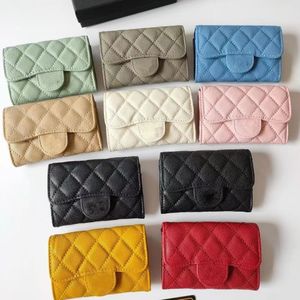 Luxury Designer av högsta kvalitet kanal plånbok rutig kaviar stil kvinnor mini korthållare handväska flerfärg äkta läder fårskinn texturväska med originallåda