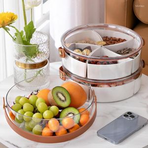 Plattor uppdelade serveringsfack Tabell Snack Candy Storage Box med handtagsbehållare 5 fack