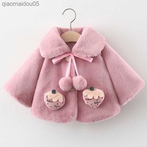 Babzapleume Fall Winter Baby Fur Coat Toddler Girl Girl Jacket Corean Warm Fleece Plush Cute Strberry SHL Newborn Cloths 021 L230712