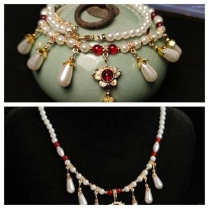 Kedjor Ancient Style Choker Pearls Pendant Cheongsam Accessories Han tyg halsband Temperament Women smycken gåva