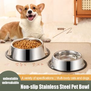Grossist! PET-produkter förtjockade icke-halkis i rostfritt stål hundskål ätbar kvalitet stålkattskålar B0074