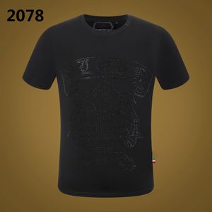 Phillip Plain Men TシャツデザイナーPPスカルダイヤモンドコットンTシャツ半袖ボアグマブランドティーOネック高品質スカルTシャツティートップPP1002