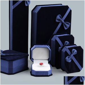 Jewelry Boxes Blue Veet Bowknot Packaging Holder Storage For Pendant Necklace Charm Bracelets Ring Earring Bangle Display Case Drop D Dhbkk