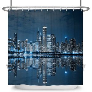 Shower Cityscape 3D Print Curtain Siaside City Mountain River Downtown Łazienka Wodoodporna wanna Wystrój domu z zasłoną