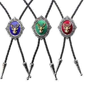 Bolo Ties Retro Pu Leather Elk Bolo Tie Western Cowboy Tie Rodeo Bow Tie HKD230719