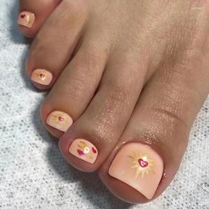 Unhas Postiças 24Pçs Unhas Falsas Com Coração Cor Dourada Estrela Design Verão Destacável Imprensa Em Acrílico Manicure Dicas De Unhas Dos Pés G073