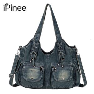 Akşam çantaları ipinee kadın kot çantası y2k vintage mavi jean cüzdan ve çanta crossbody omuz cüzdan büyük kapasite 230719