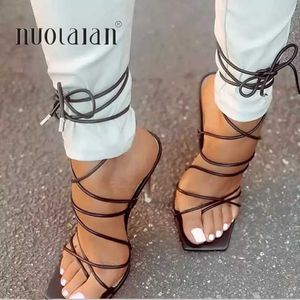 Sandals 2022 Summer Black Orange Women Sandals Fashion Cross-Tied High Heels Shoes Sexy Lace Up Party Pumps shoes Woman Size 35-42 L230720