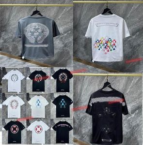 2023 Ch Clássico Coração Masculino Luxo Camiseta Ch Marca Tops Tees Homens Mulheres Sânscrito Letra Chromes Moletons Manga Curta Horseshoe Designer