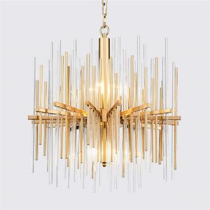 Lustre de lâmpada de cristal moderno para lâmpadas de sala de estar lustres de cadeia de aço inoxidável redondos dourados de luxo iluminação LLFA240B