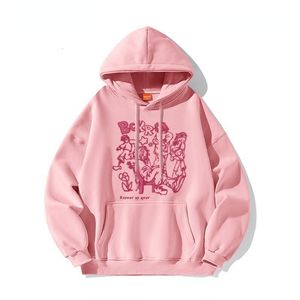 Moletons com capuz feminino Americano Retro Rosa Retrato impresso Moletom com capuz feminino Rua Hip Hop Versátil Casal solto Outono y2k Top roupas de inverno femininas 230720