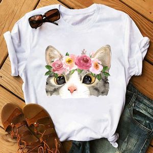 Kreatywna koszulka Cute Cat Wzór dla mężczyzn i kobiet z okrągłą szyją luźne letnie t-shirt z krótkim rękawem