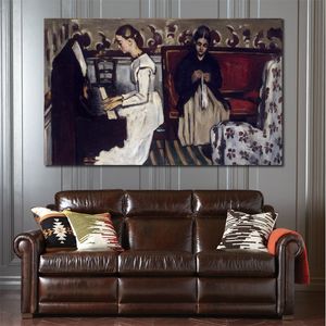 Abstract Figurative Canvas Art Girl at the Piano Overture to Tannhauser Paul Cezanne Painting Hand Painted Modern Wall Decor