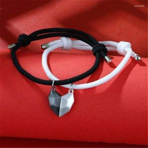 Link Bracelets 2Pcs Heart Magnetic Couple Pendant Bracelet Set For Men Women Lover Friend Friendship Braid Rope Magnet Jewelry Gifts Sl634