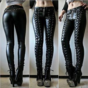 Women's Pants Faux Leather Button Women Trousers Skinny Steampunk Cosplay Carnival Party