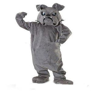 2019 Factory New Cool Bulldog Mascot Costume Grey School Animal Team Cheerleading Komplett outfit vuxen storlek287V