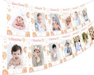 Banner Flags JOYMEMO Boho Rainbow 1st Birthday Party Decorations Po Banner born To 12 Month Birthday Banner Girls Boho Party Supplies 230720