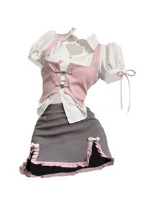 Vestidos sexy urbanos verão mulheres japonesas moda gyaru menina design roupas de 3 peças de 3 peças de manga curta top kawaii colet mini saias 2000s estéticos 230719