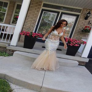 2022 Major Beading Sexy Long Prom Dresses Sleeveless Mermaid Crystal Evening Vintage Fishtail Cocktail Party Dress Custom Made254C