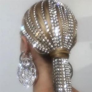 Long Tassel Rhinestone Head Chain Headwear For Women Crystal Wedding Hair Accessories Brudbandsmycken350g