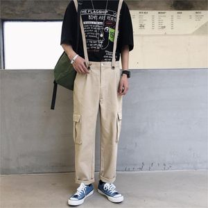 Men's 2020 Hip-Hop Overalls cargo jumpsuit with Suspenders, Big Pockets, and Casual Loose Fit in Black, Khaki, Army Green